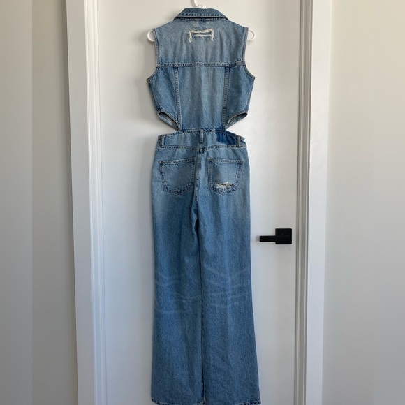 NWOT Zara Wide leg Cutout Denim Jumpsuit 26 - Picture 5 of 11